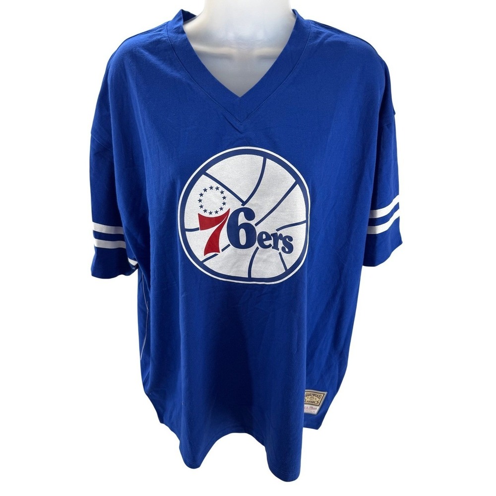 Mitchell & Ness Philadelphia 76ers Womens V-Neck Boyfriend Tee Shirt XLarge NEW